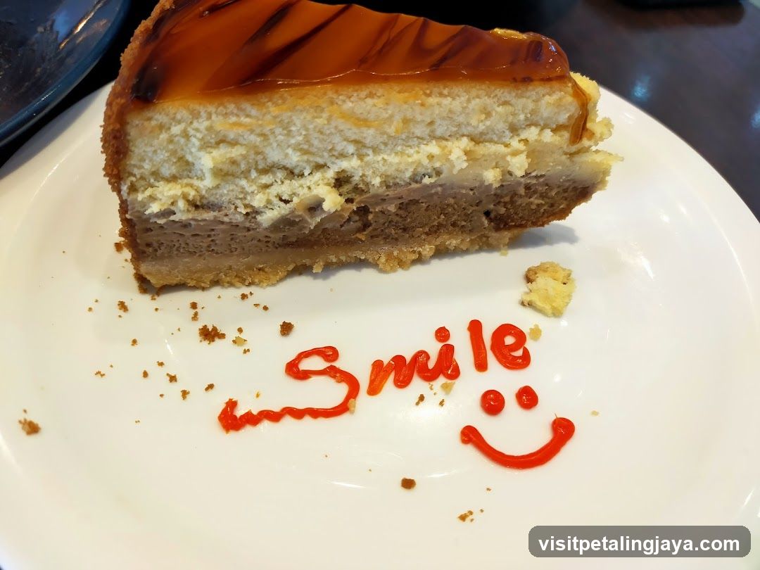 Cheesecake with Caramel Drizzle and Smile Decoration