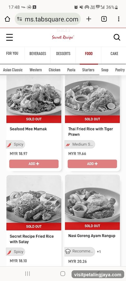 Secret Recipe Food Menu