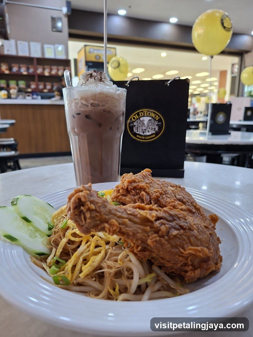 Fried Chicken with Noodles and Chocolate Drink