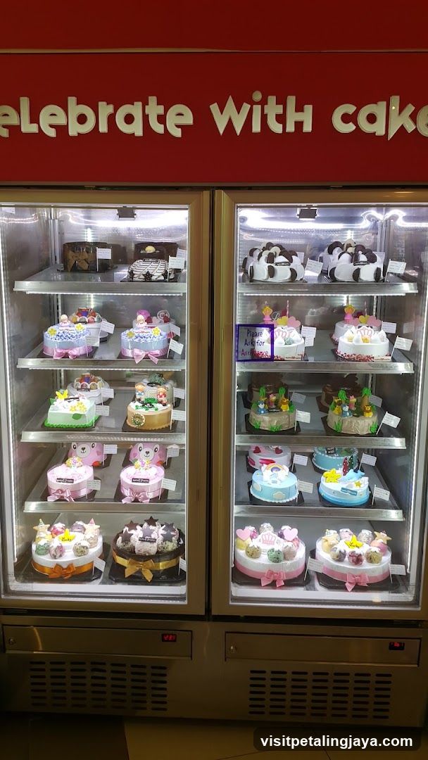 Cakes in a display refrigerator