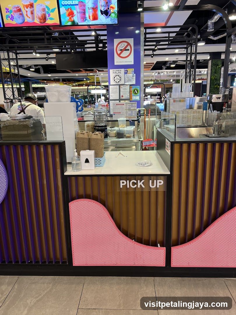 Tea shop counter with pick-up sign