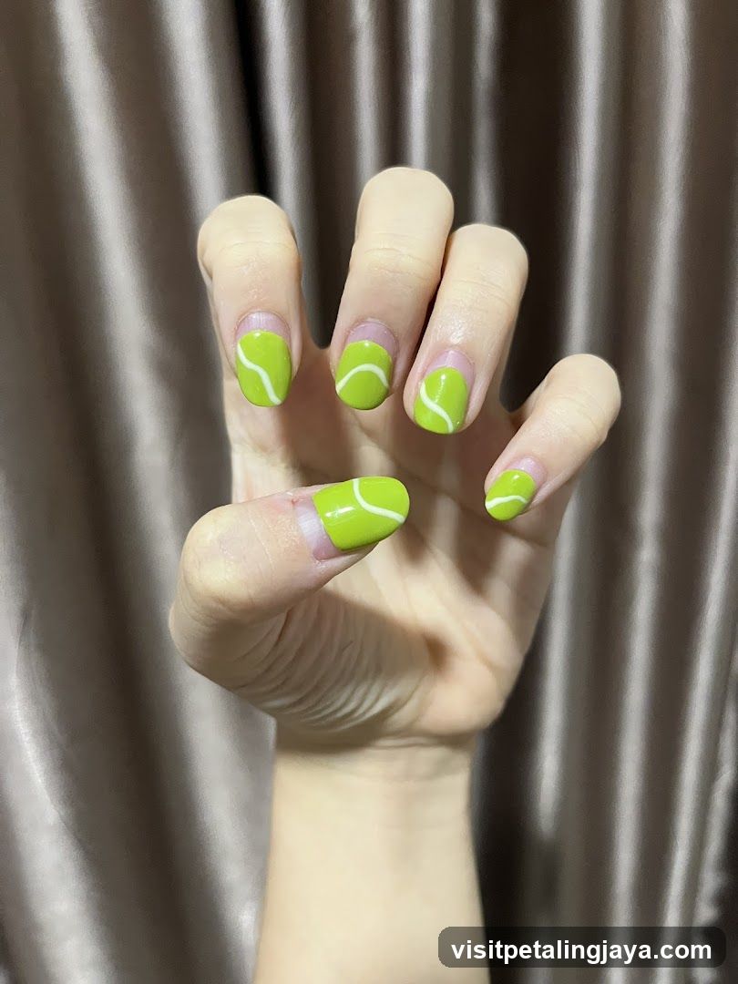 Lime Green Nails with White Swirls