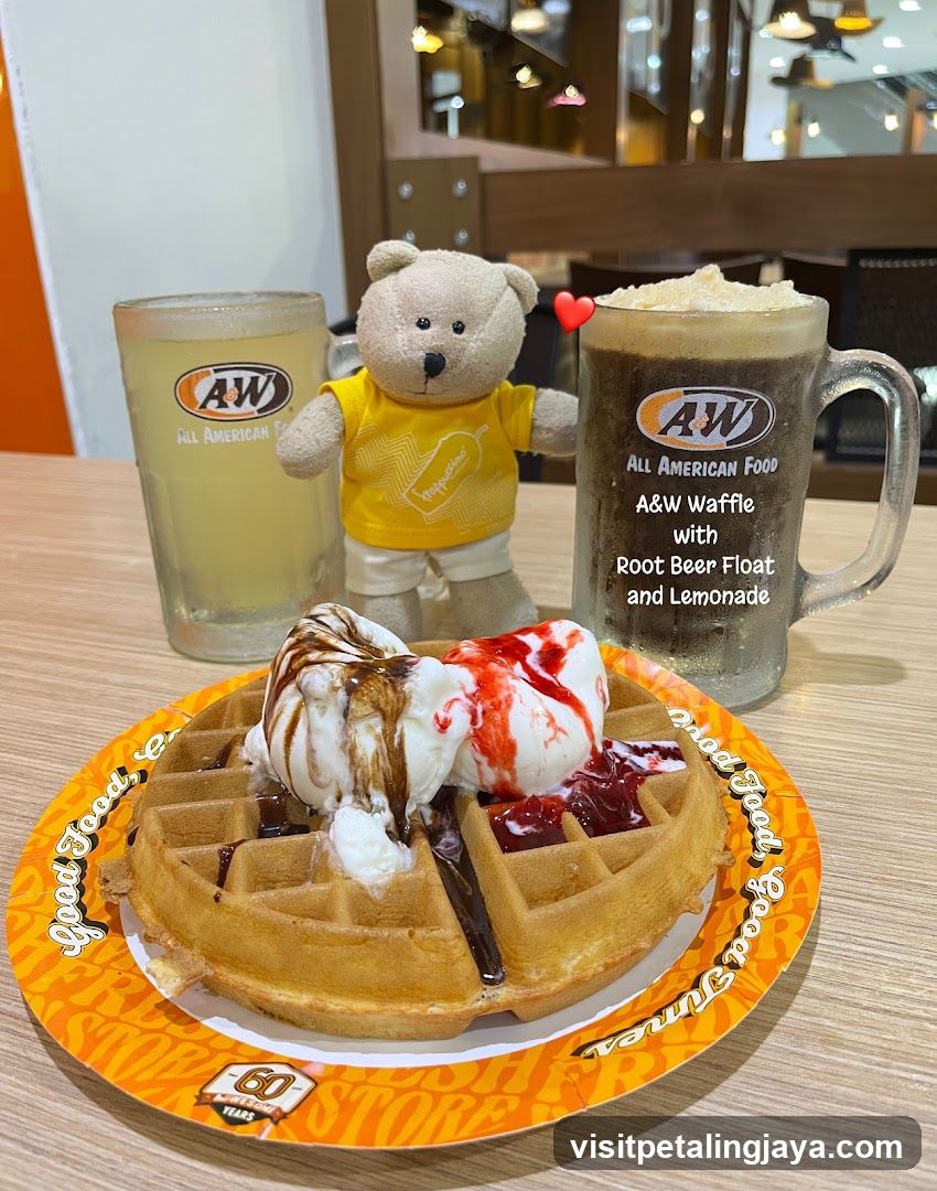 A&W Waffle with Root Beer Float and Lemonade