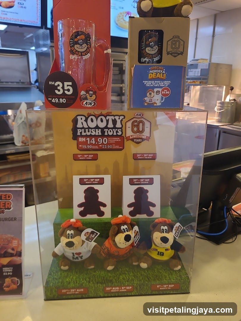 A&W Rooty Plush Toys and Mug Display