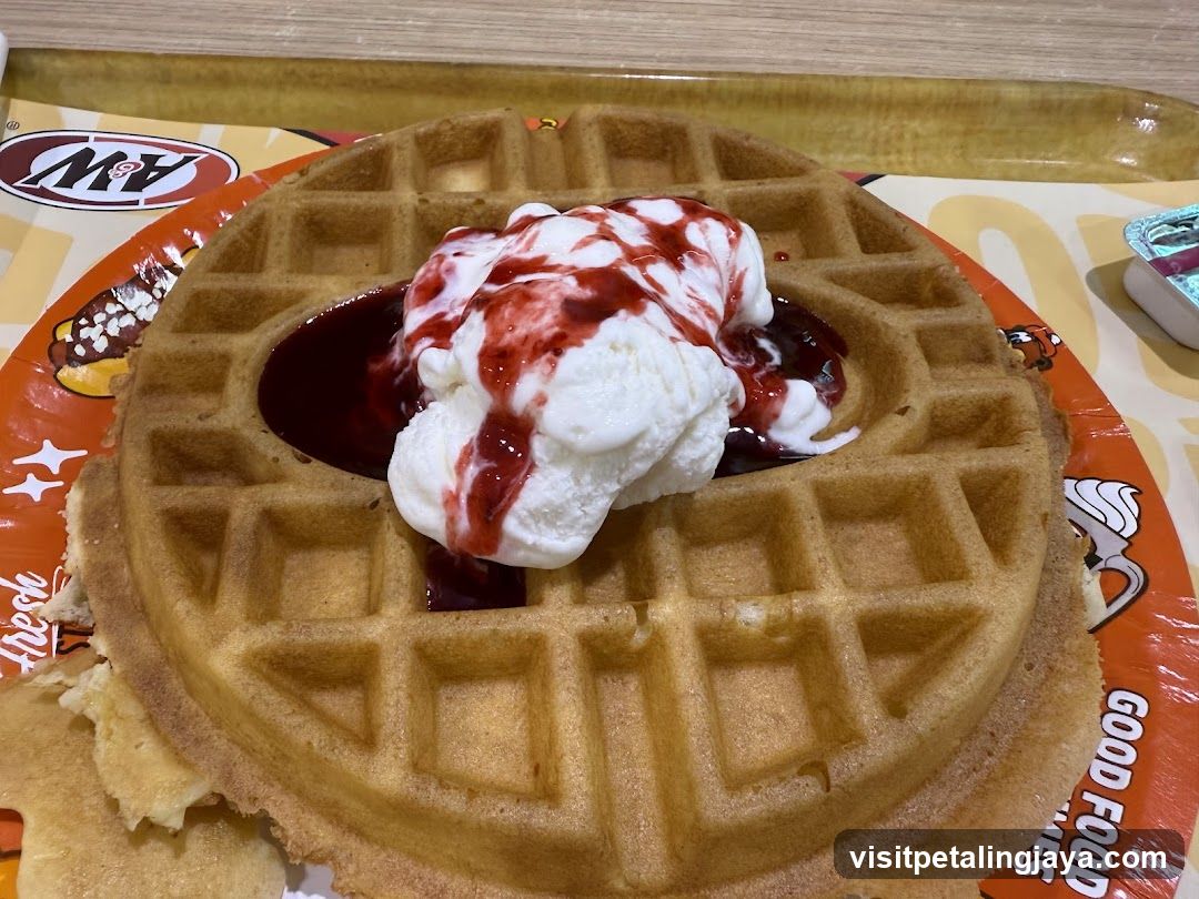 Waffle with Ice Cream and Syrup