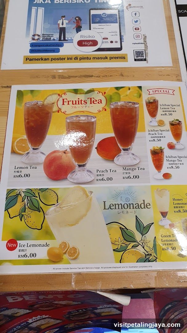 Fruits Tea and Lemonade Menu