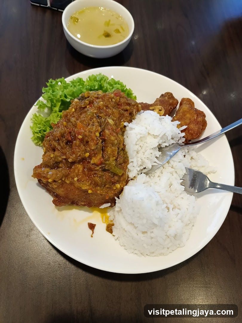 Spicy Fried Chicken with Rice and Soup