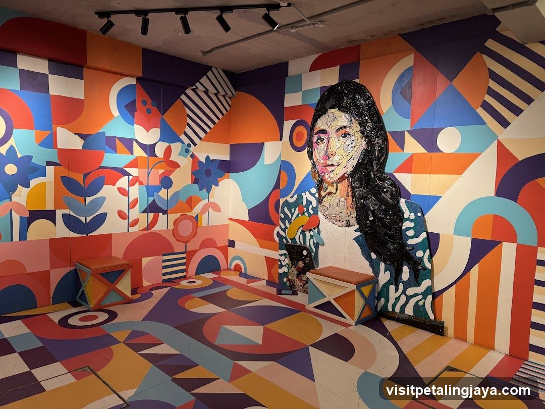 Vibrant Geometric Mural with Portrait