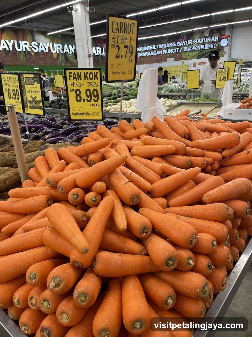 Carrots and other vegetables in a supermarket