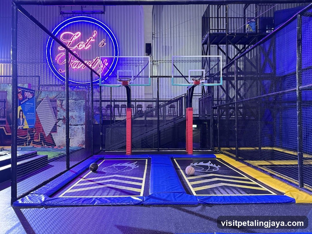 Indoor Trampoline Park with Basketball Hoops