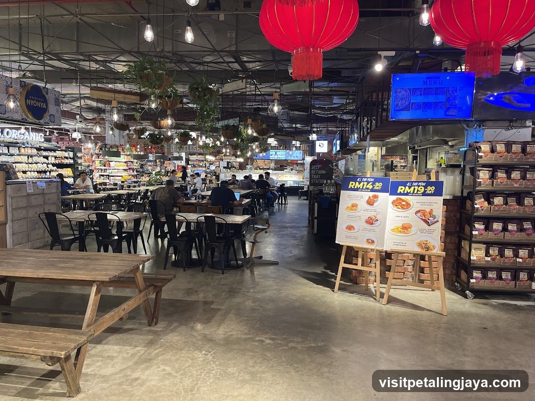 Food Court with Seating and Product Displays