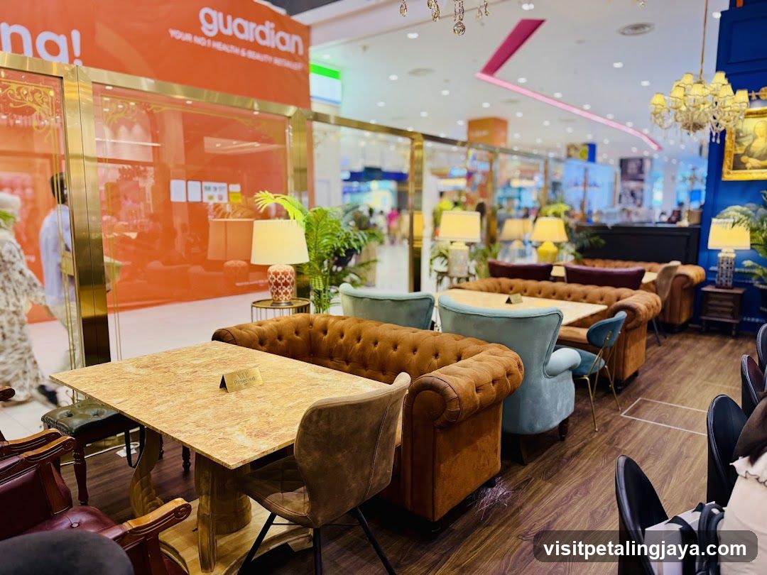 Interior of a shopping mall café area