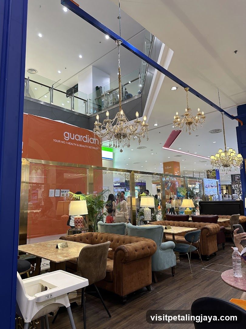 Interior of shopping mall café area