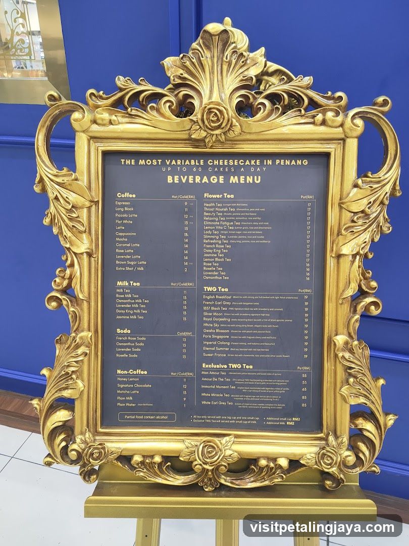 Beverage Menu at The Most Variable Cheesecake in Penang
