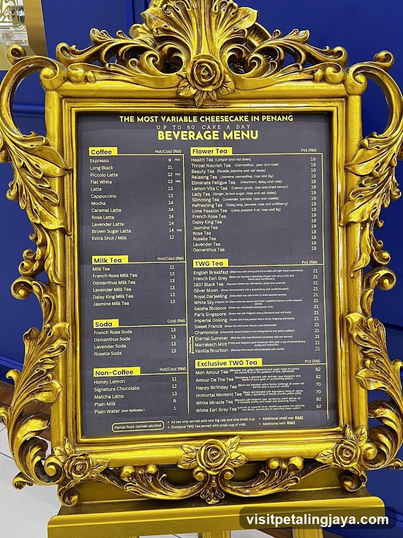 Beverage Menu at The Most Variable Cheesecake in Penang