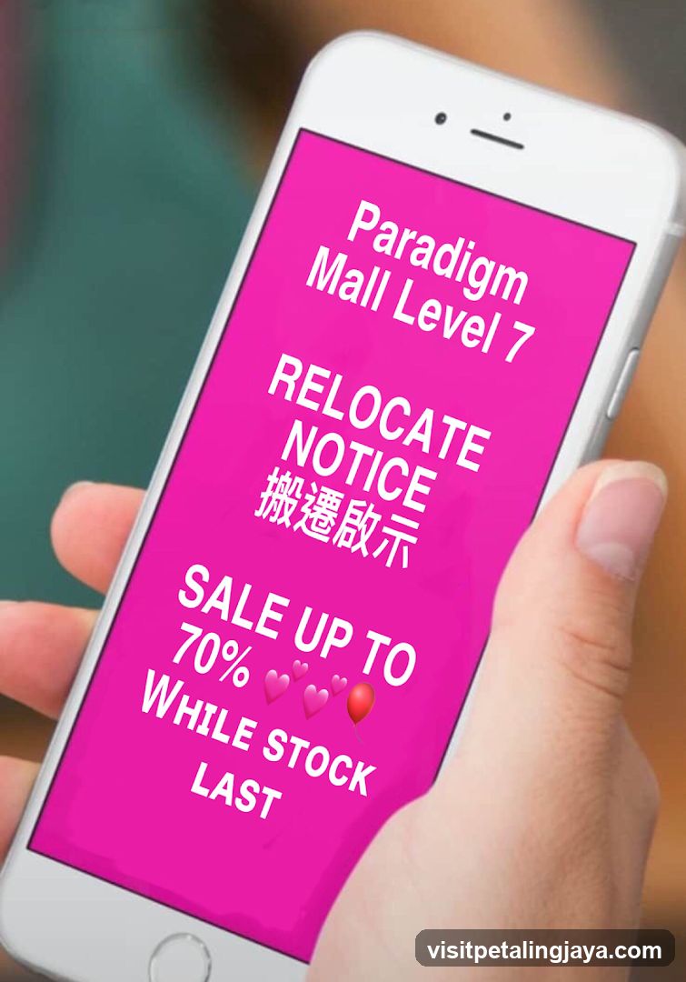 Mobile Display of Paradigm Mall Level 7 Relocation Notice