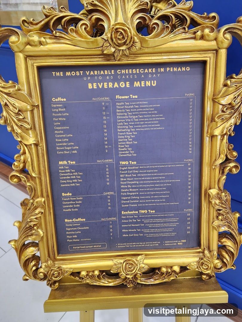 Beverage Menu at The Most Variable Cheesecake in Penang