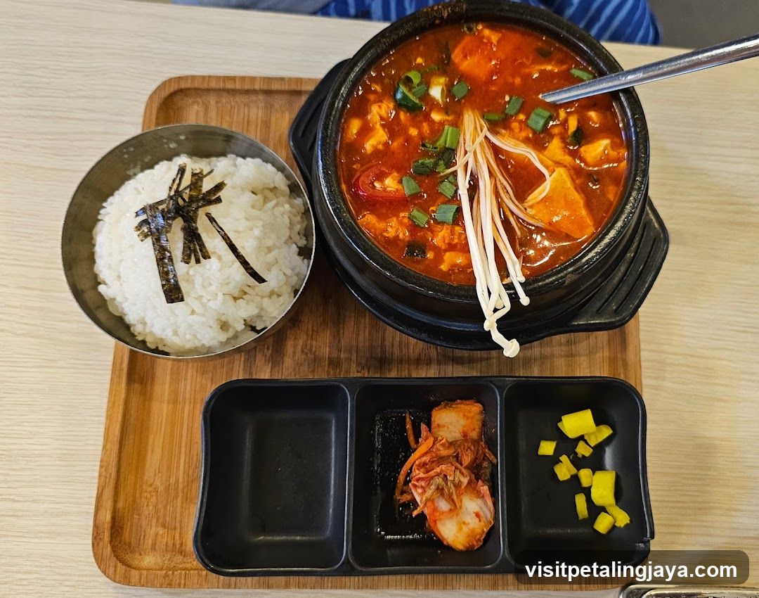 Korean meal served on wooden tray