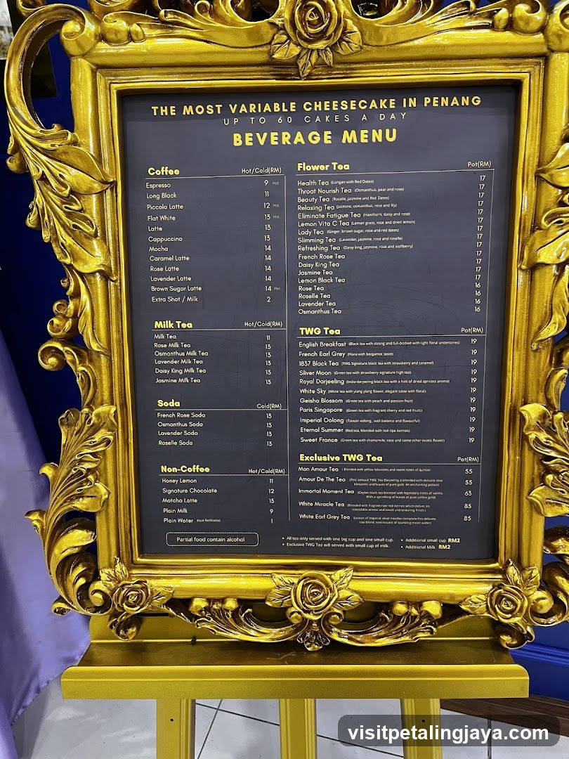 Beverage Menu at a Cheesecake Shop in Penang
