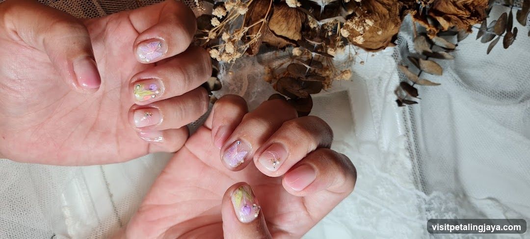 Nail Art with Butterflies and Flowers