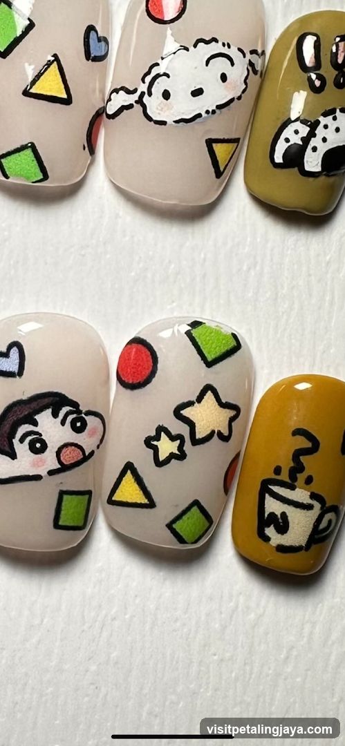 Nail Art with Cartoon Characters and Shapes