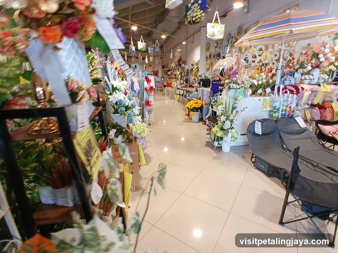Indoor market with flowers and home goods