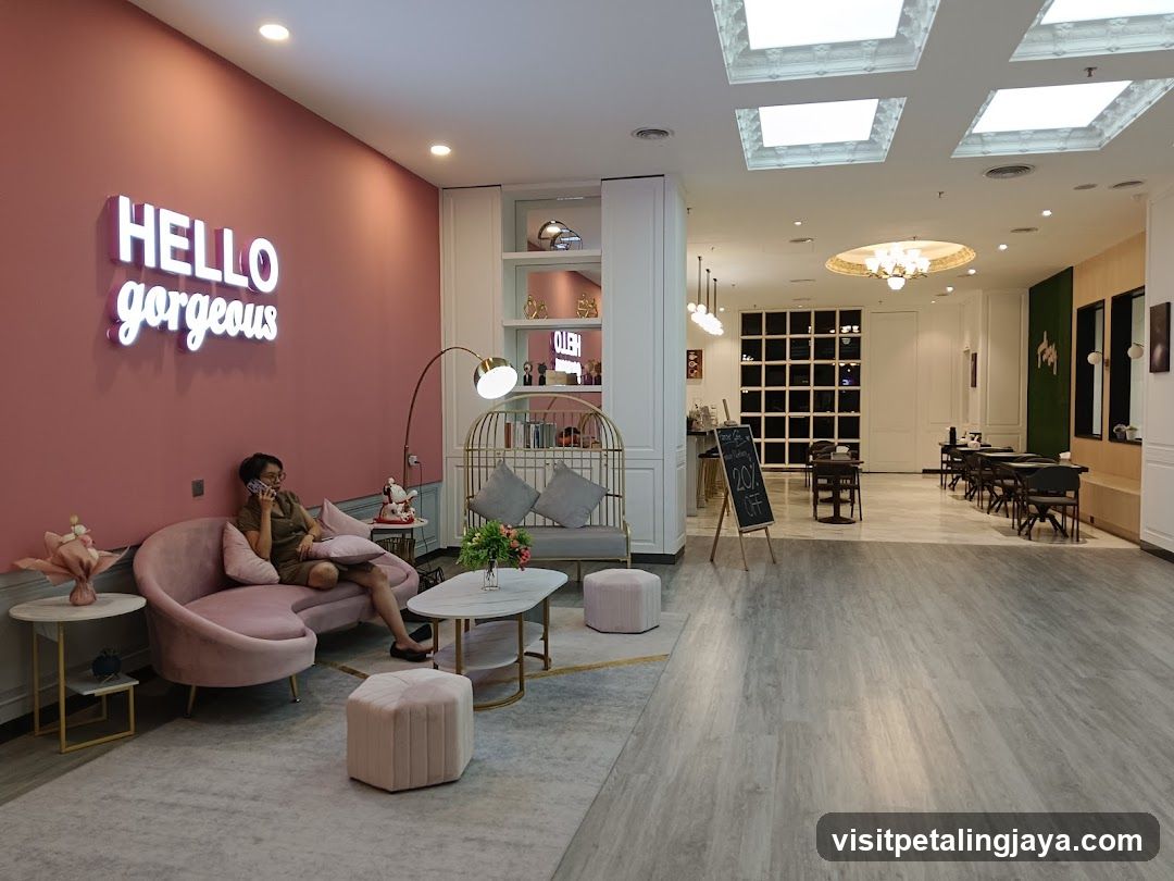 Modern Lounge Area with Neon Sign