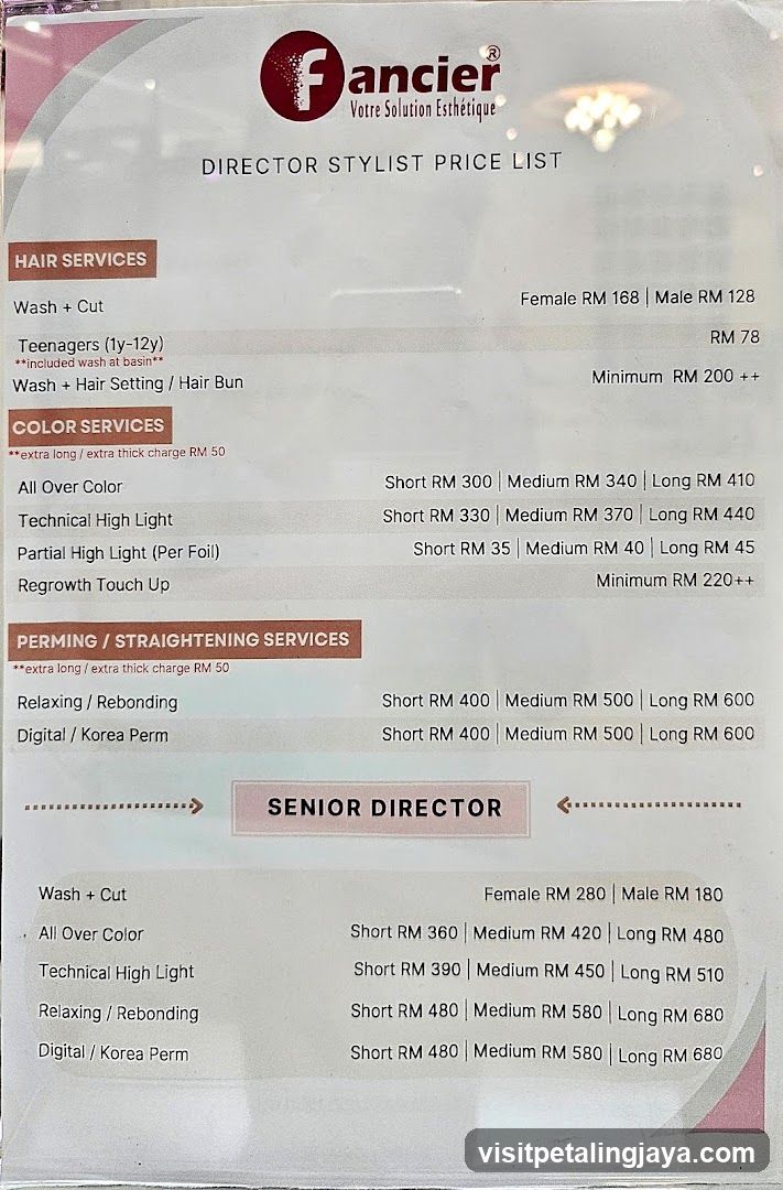 Fancier Director Stylist Price List