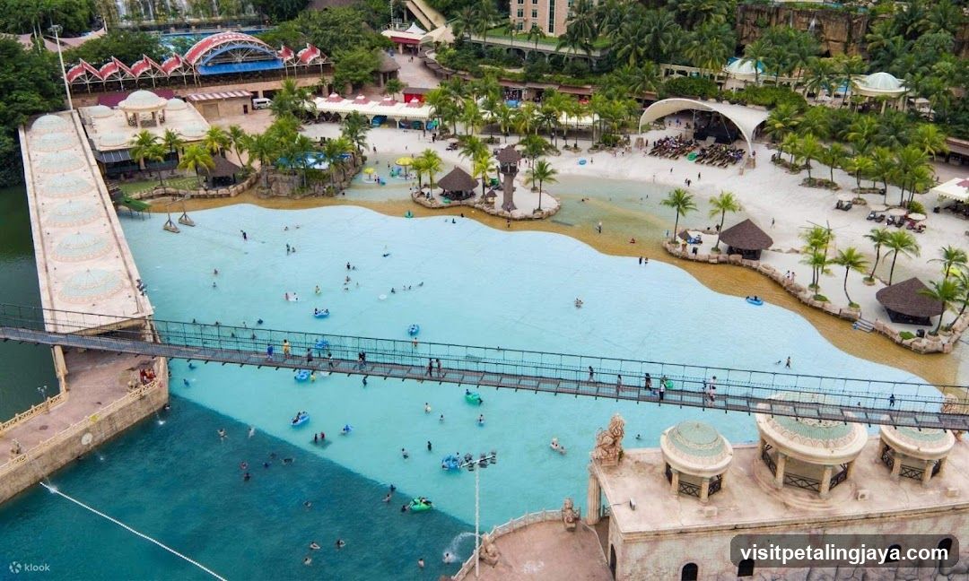Water Park with Wave Pool and Bridge