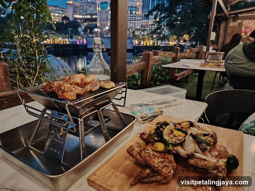 Grilled Food with City View