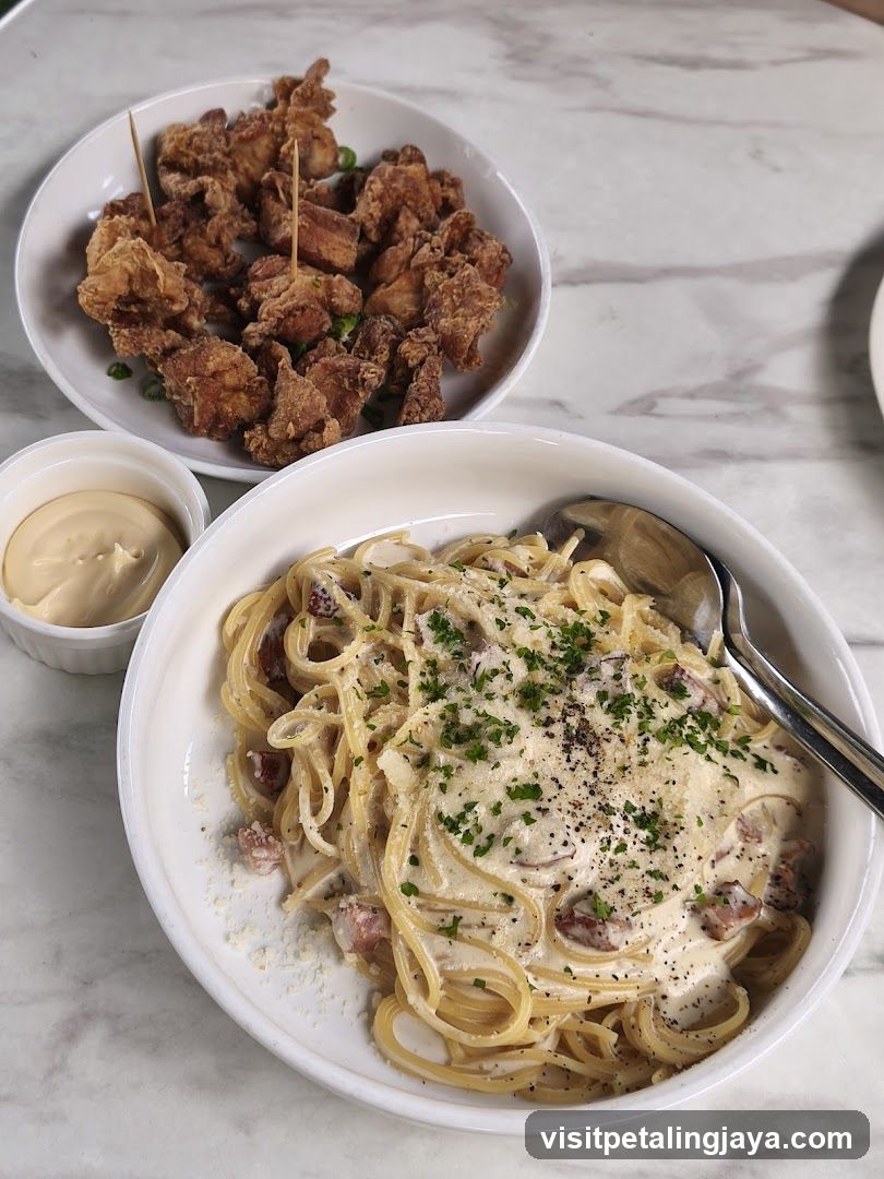 Spaghetti Carbonara and Fried Chicken