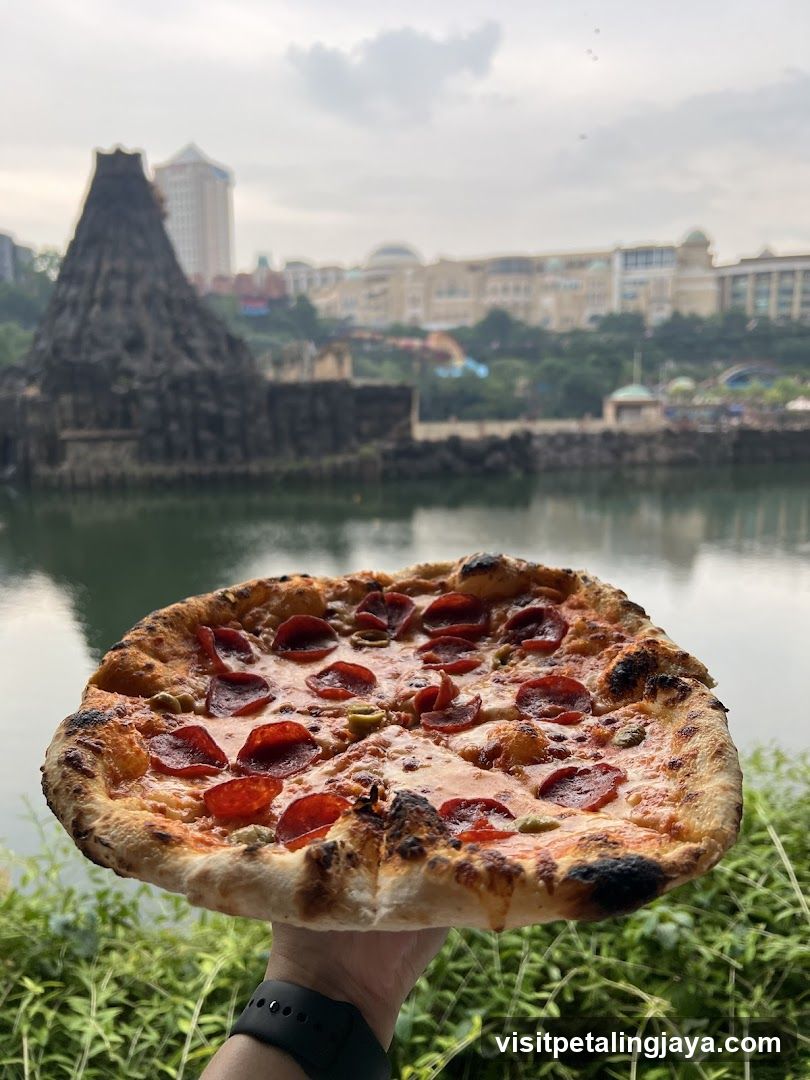 Pepperoni Pizza with Scenic Background