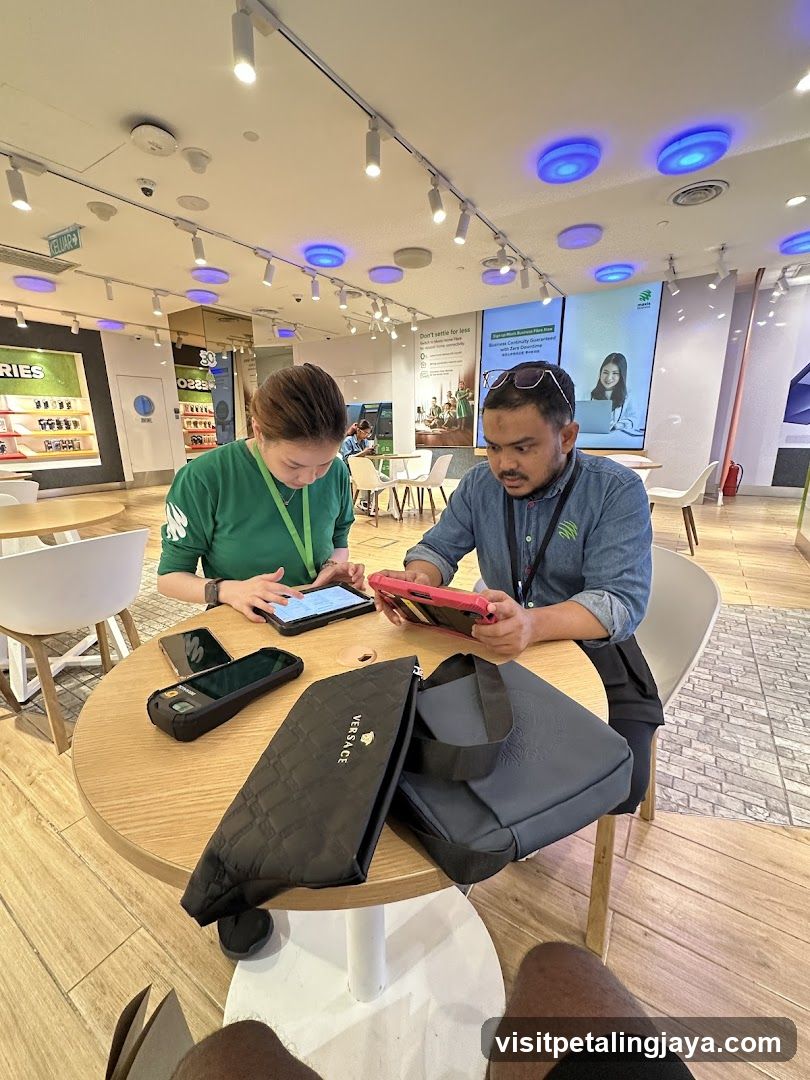 People using tablets in a store
