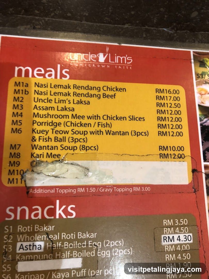 Uncle Lim's Menu