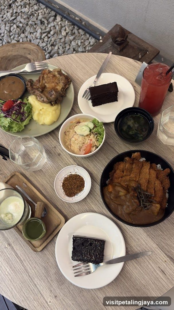 Table with various dishes and drinks
