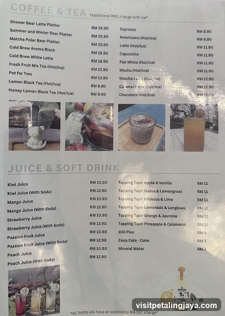 Coffee & Tea, Juice & Soft Drink Menu