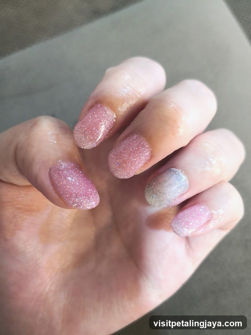 Sparkling Pink and Silver Nails