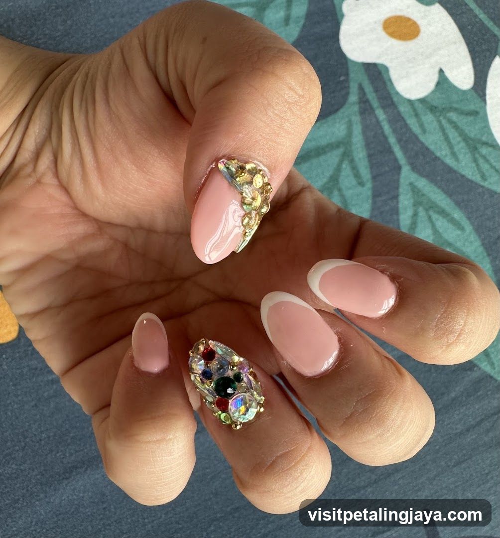 Pink French Manicure with Embellishments
