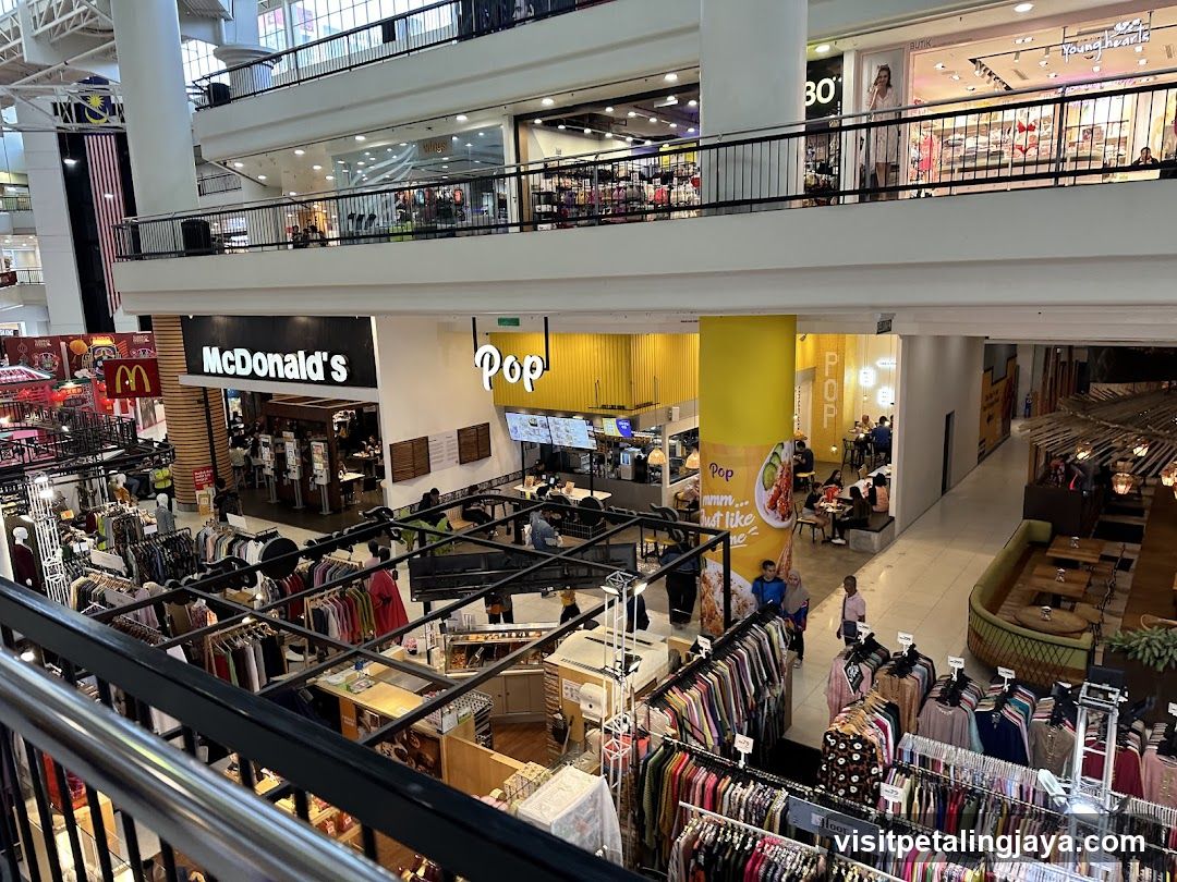 Mall Interior with Fast Food and Retail Stores