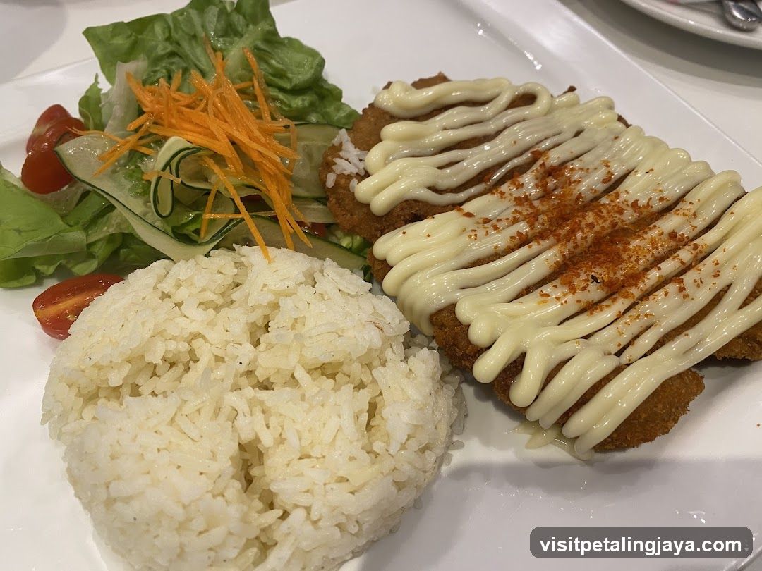 Fried Cutlet with Rice and Salad