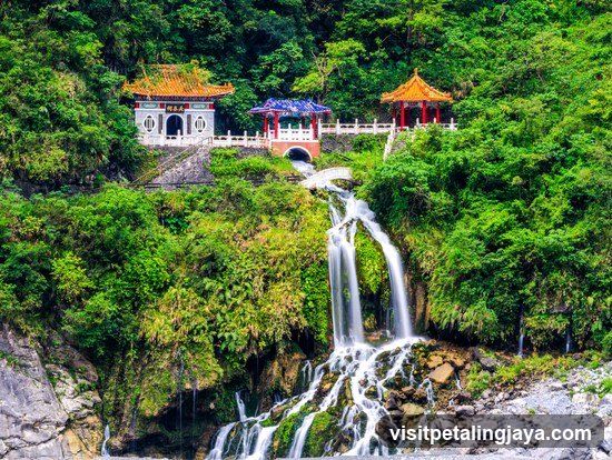 Waterfall with Traditional Pavilions