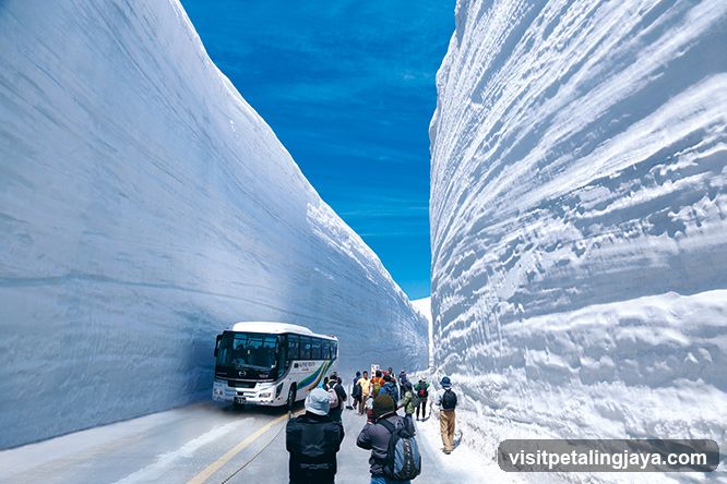 Snow Tunnel with Tourists and Bus
