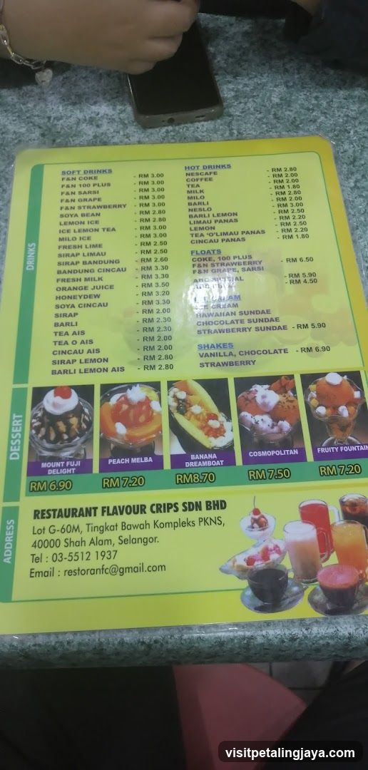 Restaurant Flavour Crisps Menu