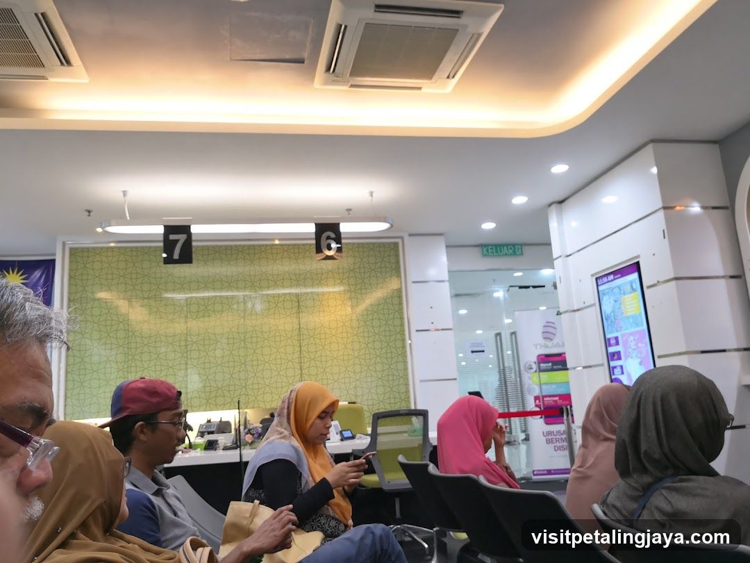 People waiting in a modern office lobby
