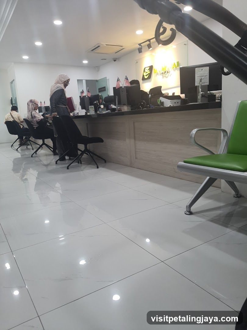 Bank interior with customers and staff