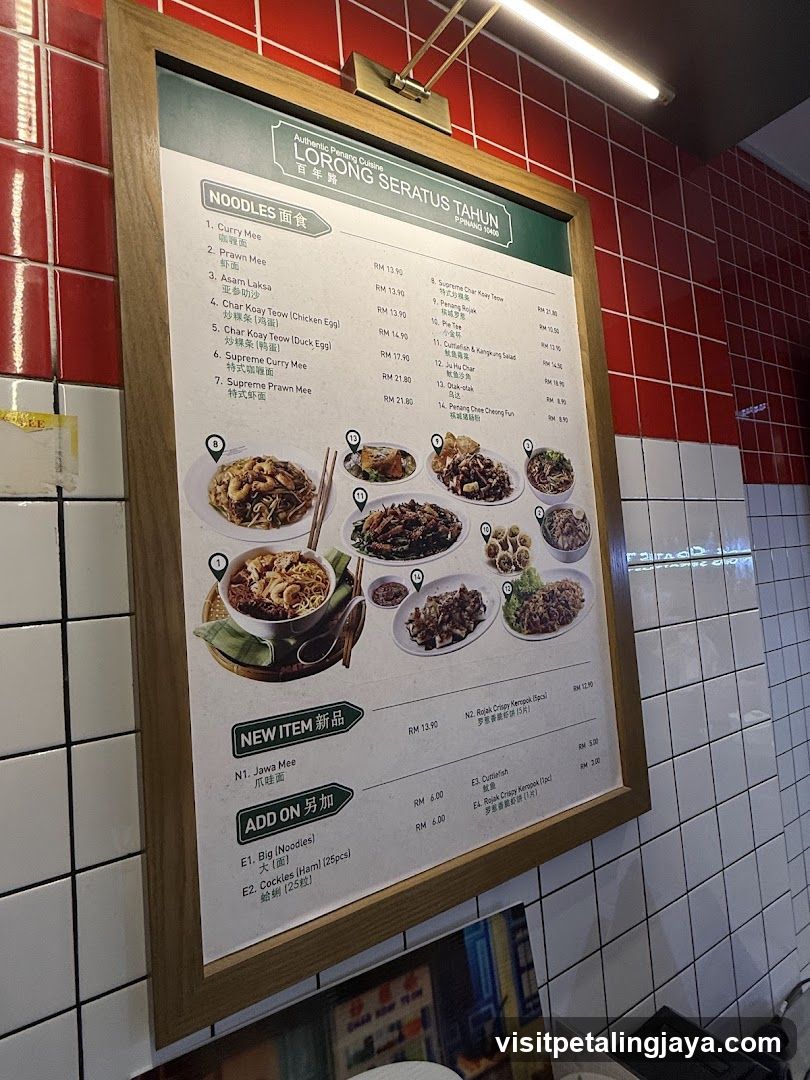 Lorong Seratus Tahun Menu Board