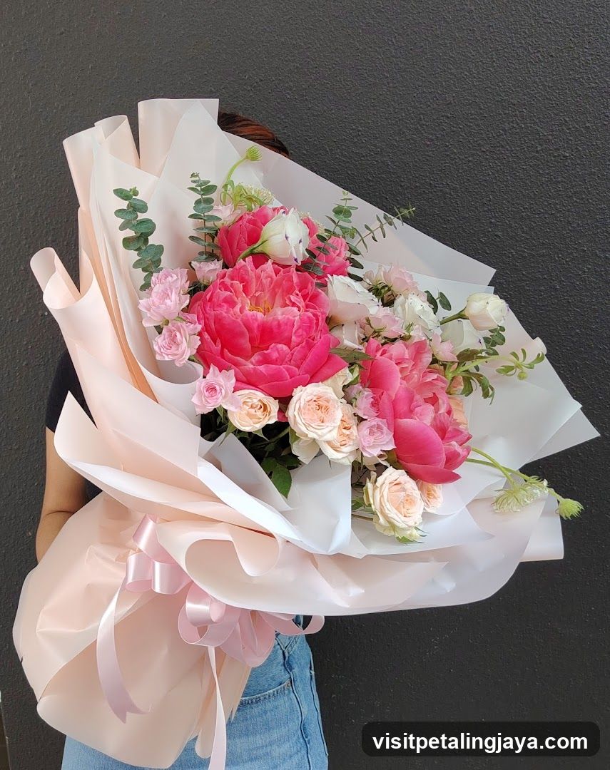Flower Bouquet with Pink Peonies and Roses