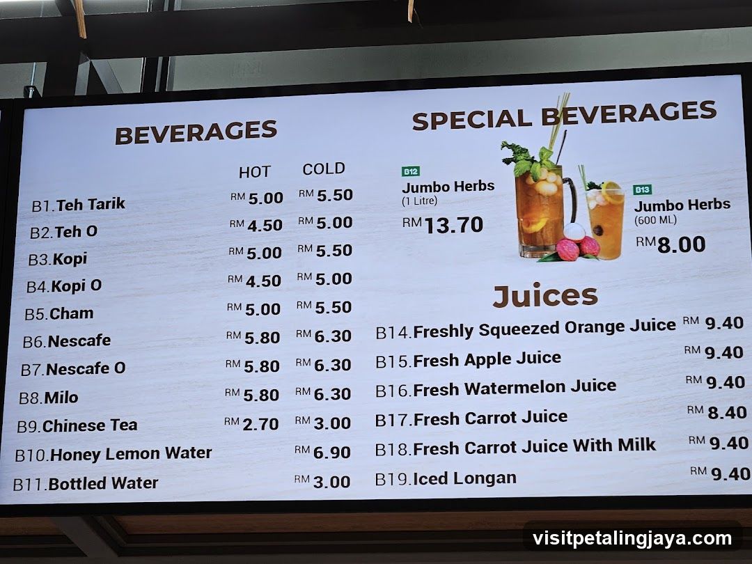 Beverages and Juices Menu
