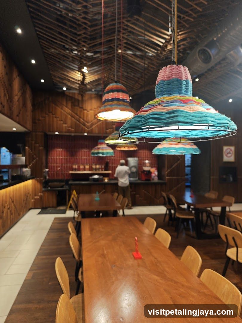Restaurant Interior with Colorful Lamps