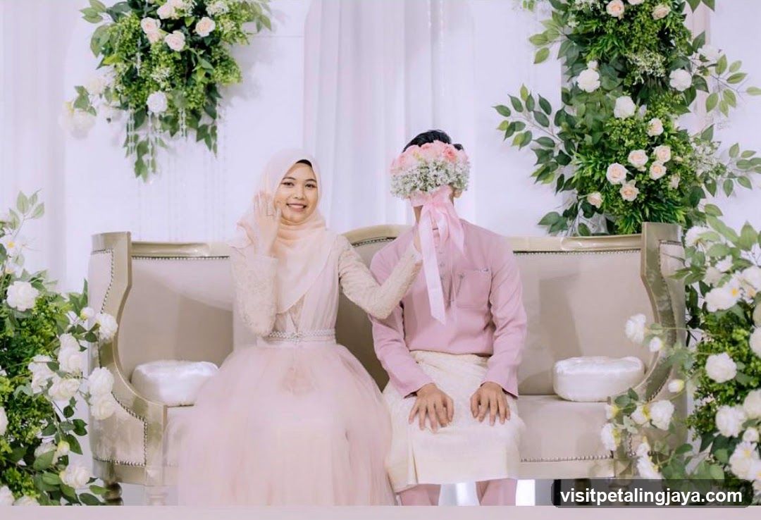 Wedding Couple Posing with Flowers